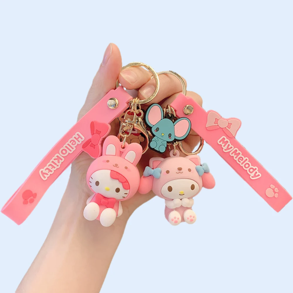 

Kawaii Sanrio Keychain Doll Melody Kuromi Kitty Cinnamoroll Purin Cartoon Figure Key Ring Fasion Bag Car Pendant Ornaments Gifts