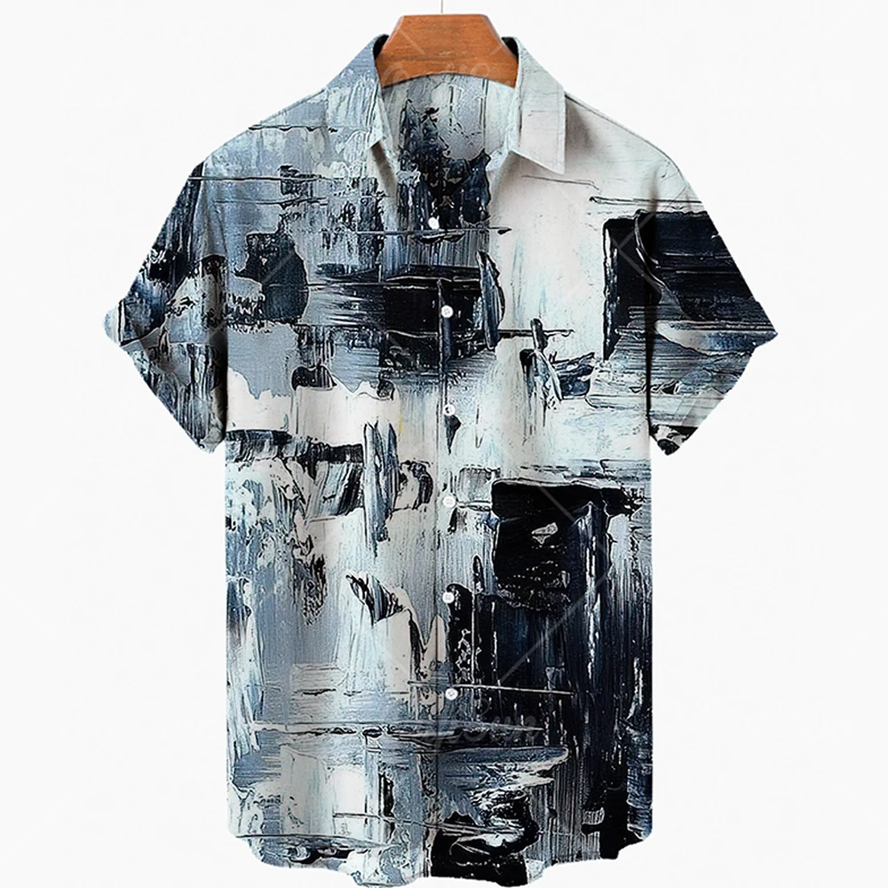

Summer New Men's Short Sleeve Shirts V-neck Vintage 3d Ink Print Hawaiian Casual Men's Shirts Loose Tops Oversized Harajuku 5xl