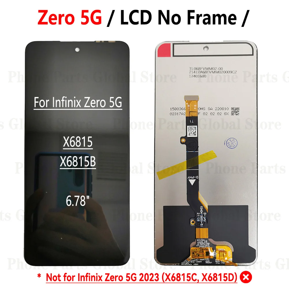 Фото 6,78-дюймовый ЖК-дисплей для Infinix Zero 5G с рамкой, сенсорный экран в сборе X6815 X6815B, запчасти для экрана Zero 5G №2