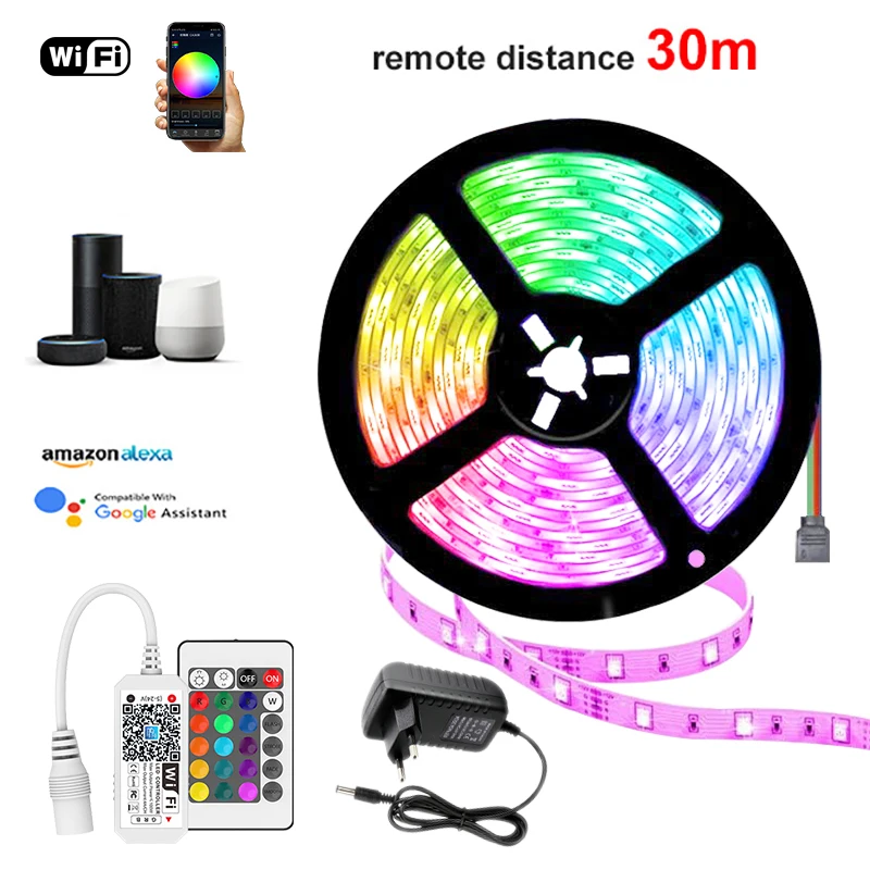

Светодиодная лента постоянного тока 12 В RGB 5050, синхронизация музыки, меняющая цвет, чувствительное управление через приложение, Bluetooth, гибкая светодиодная лампа для украшения дома