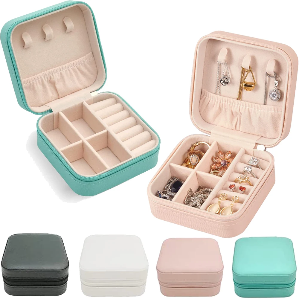 

Jewelry Organizer Display Travel Jewelry Case Boxes Portable Locket Necklace Jewelry Box Leather Storage Earring Ring Holder