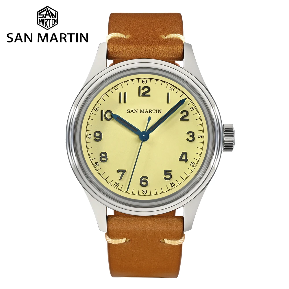 

San Martin SN0108-G 38.5mm Vintage Pilot NH35 Military Style Simple Men Automatic Mechanical Wristwatch Sapphire 10Bar Clock Men