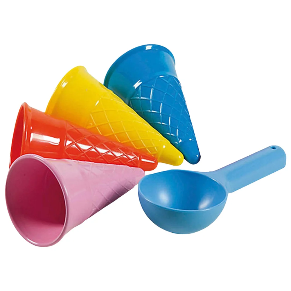 

10pcs Plastic Beach Toys Seaside Sand Ice Cream Cones and Scoop Outdoor Toys for Children Kids (Random Color)
