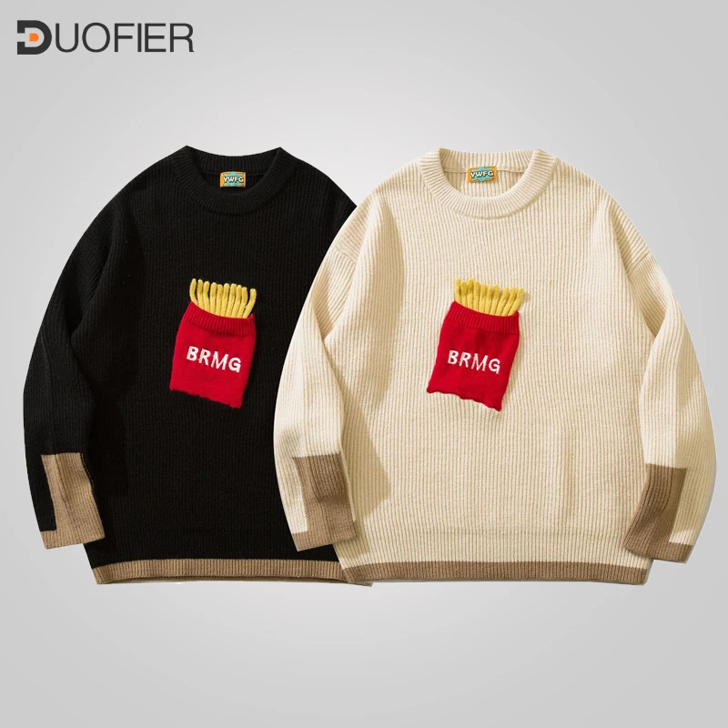 

Японский винтажный свитер в стиле Харадзюку, мужской зимний свободный Трикотажный свитер с мультяшным принтом и круглым вырезом, уличная одежда в стиле хип-хоп, трикотажный пуловер для пар