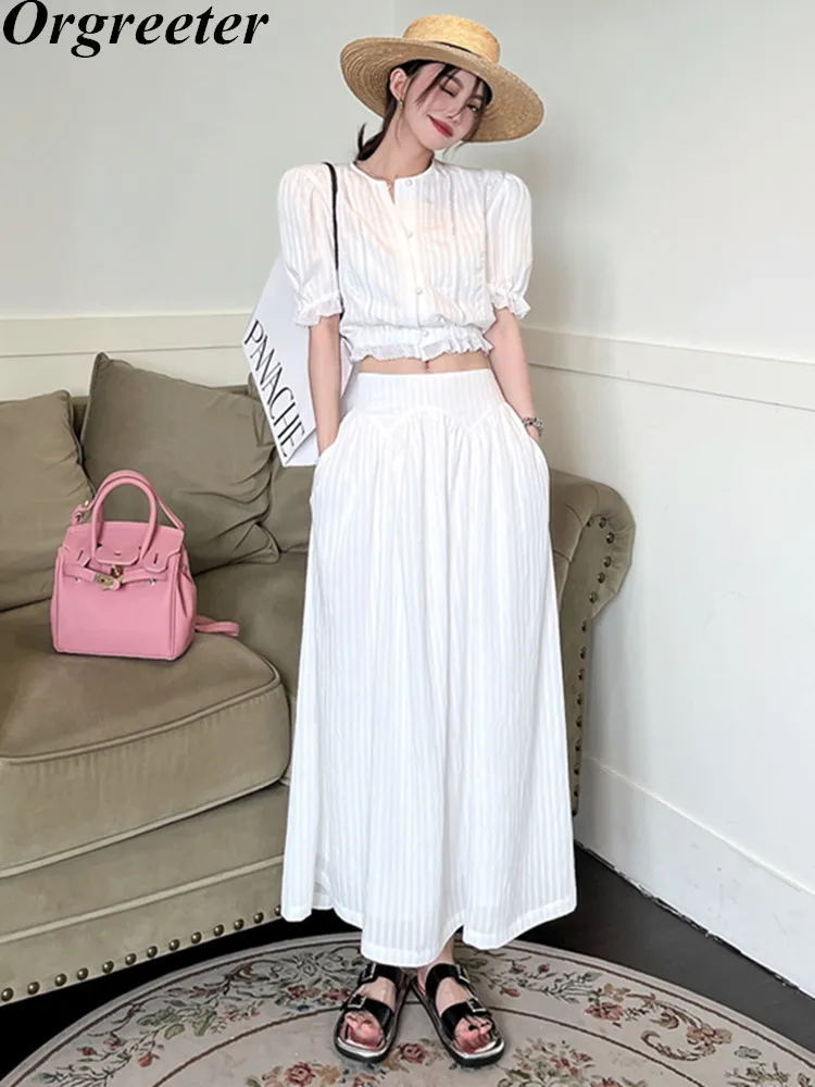 

Повседневный праздничный кружевной комплект из двух предметов, Женская винтажная белая короткая блузка и искусственный женский короткий т...