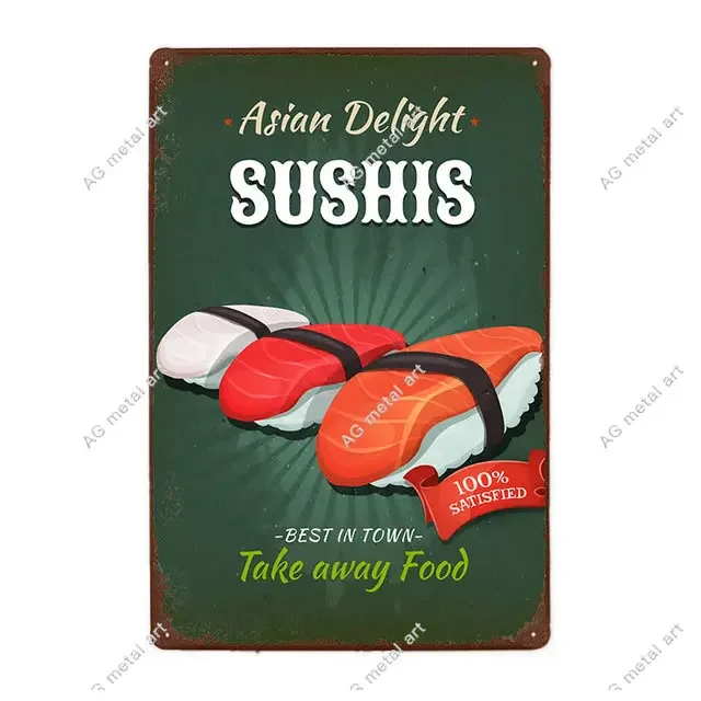

Fast Food Poster Burger/Pizza/Sandwich/Sushis/French Fries Retro Metal Signs Plaque Wall Pub Bar Kitchen Restaurant Home Decor