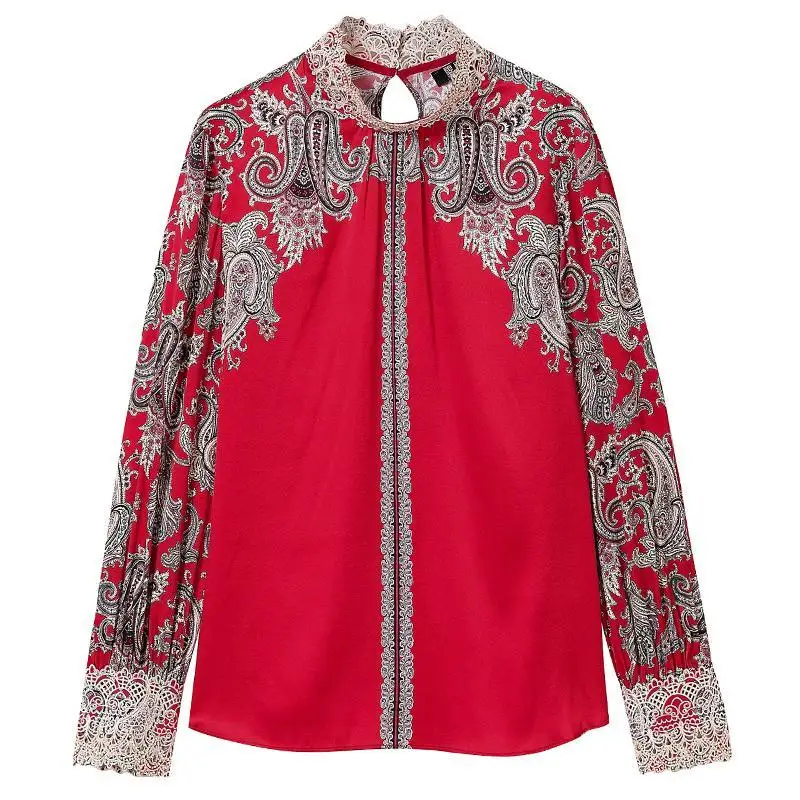 Женская винтажная рубашка с длинным рукавом кружевная Свободная принтом в стиле