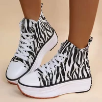 2022 new high top womens platform shoes canvas shoes zebra pattern new style womens casual shoes high top female sneakers