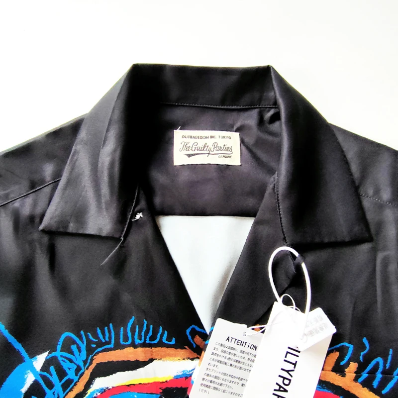 WACKO MARIA Hawaii Shirt Black Oversized Graffiti Printing Men Women 1:1 WACKO MARIA Short Sleeve Shirts