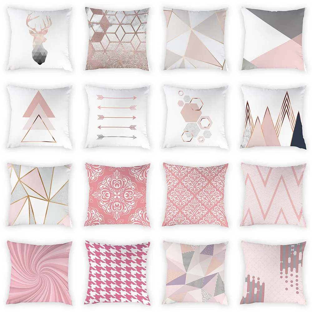

Simple Geometric Line Style Pink Peach Skin Throw Pillow Cover 45*45cm Decorative Pillowcase