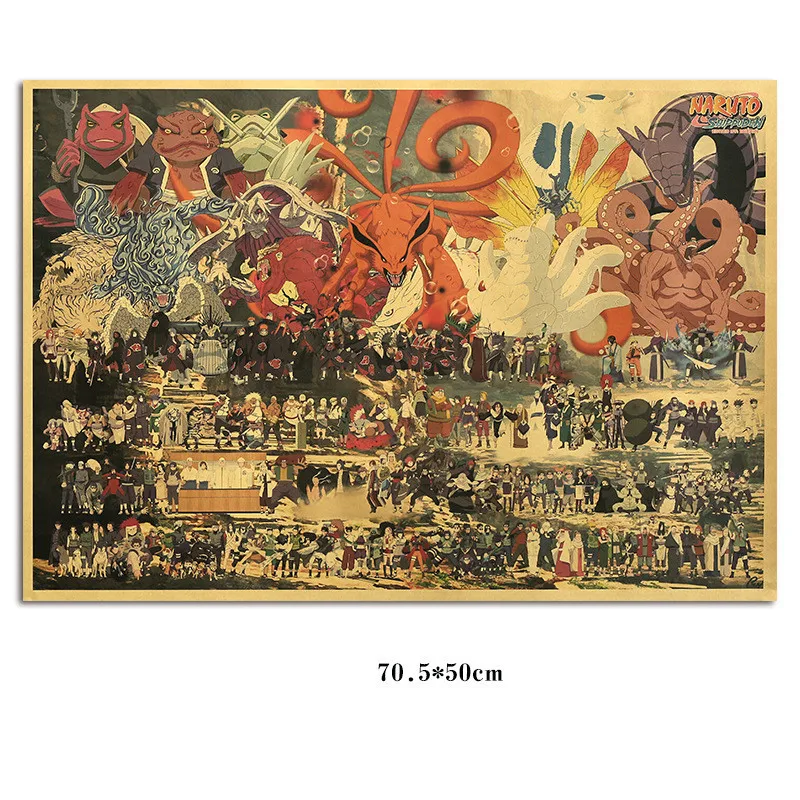 Аниме Наруто крафт-бумага рисунок постер удзумаки Наруто Какаси девять хвост лиса украшение для общежития краска на стену