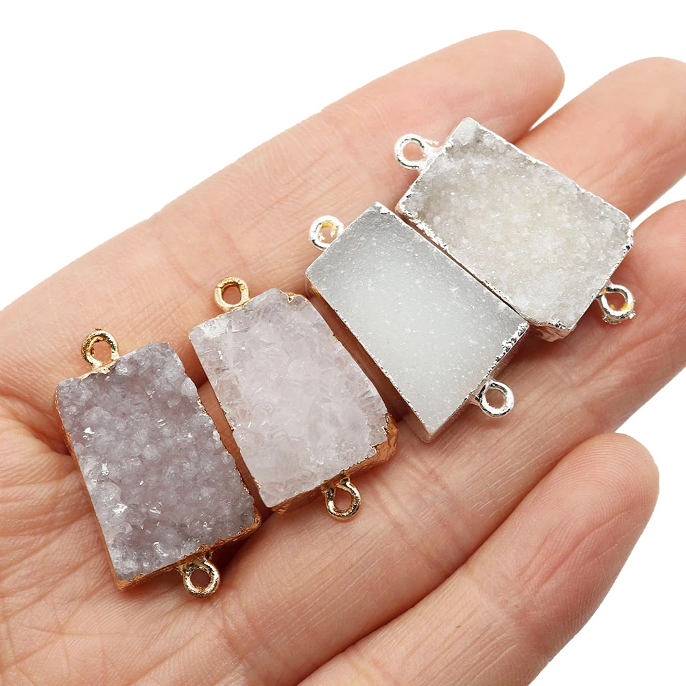 

Natural Druzy Stone Pendants Gold Color Plated Edge Drusy Mineral Crystal Jewelry Making Necklace Bracelets Connector Charms