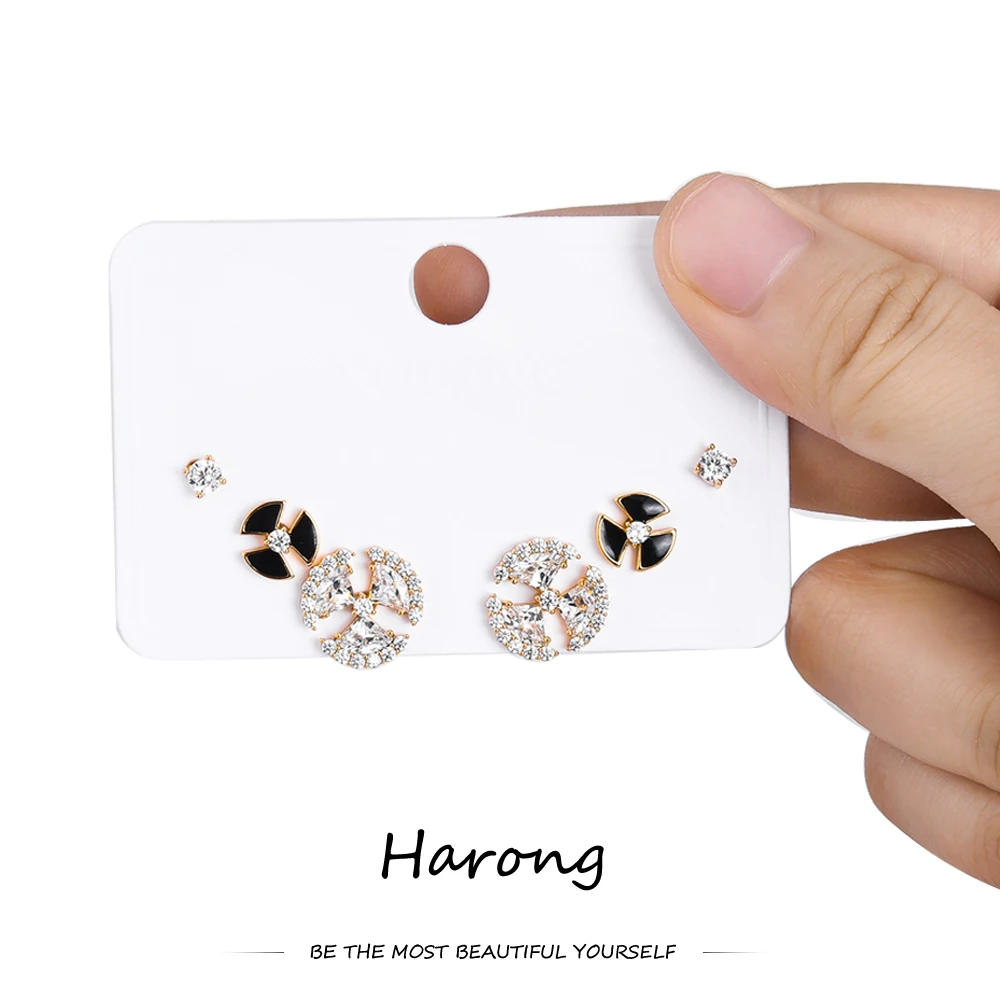 

Harong Trendy Shamrock Crystal Delicate Stud Earrings Set Rose Gold Copper Metal Small Cute Earring Fashion Jewelry for Girls