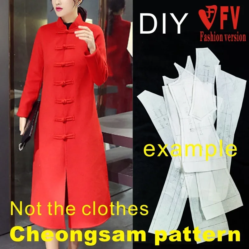 

Шаблон для изготовления женские длинные двухсторонний плюш спереди-открытие улучшенная cheongsam 1:1 физической вырезывания картины схема BQP-17