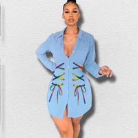 mini denim dress casual turn down neck jean shirt sexy lace up party shirts dresses y2k woman