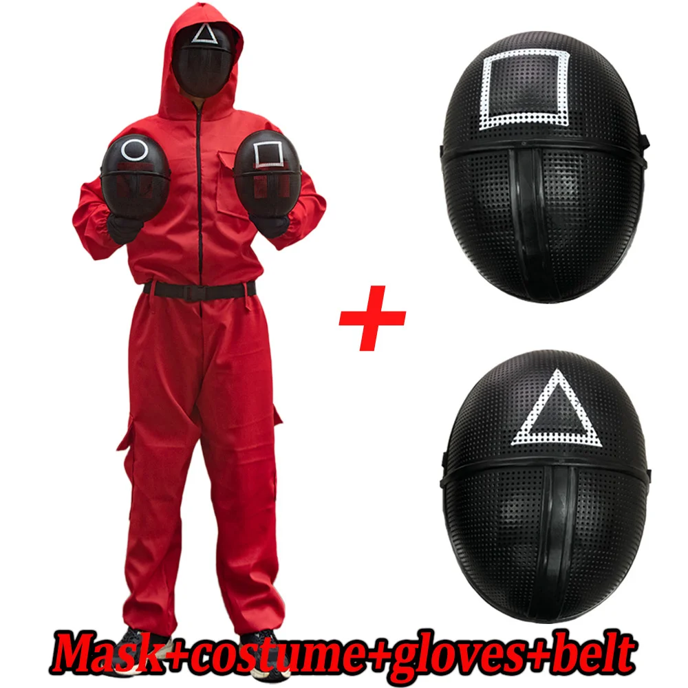 

Squid Costume Mask Cosplay Game Jumpsuit Square Circle Triangle Plastic Helmet Masks Halloween Party Costume