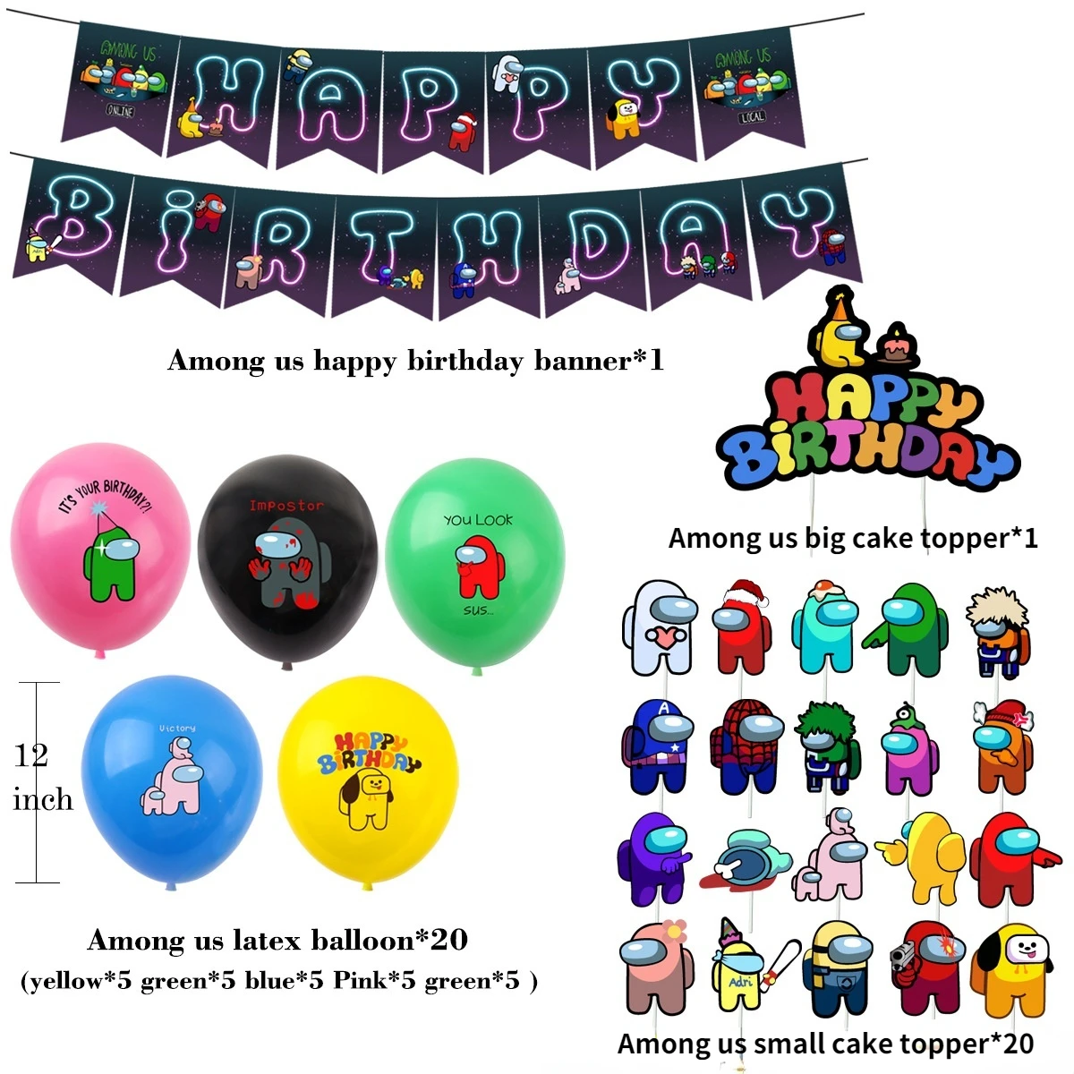 

Among Us Theme Party Decoration Space Werewolf Killing Game Venue Birthday Party Flag Pull Latex Balloon Cake Flag