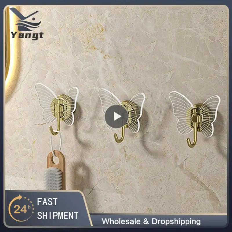 

Creative Light Luxury Strong Adhesive Hook Butterfly Shaped Punch Free Wall Mounted Clothes Hook Household Bathroom Storage Hook