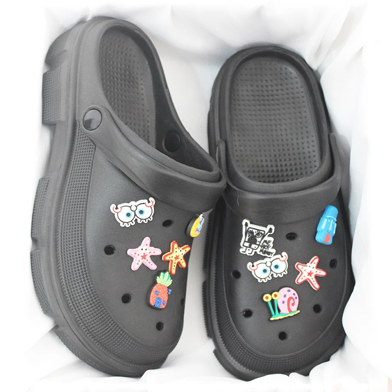 Summer Cartoon Snail Decor Vented Clogs Platform Slides Women Outdoor Flat Sole Beach Sandals Black Men Slippers New Designer