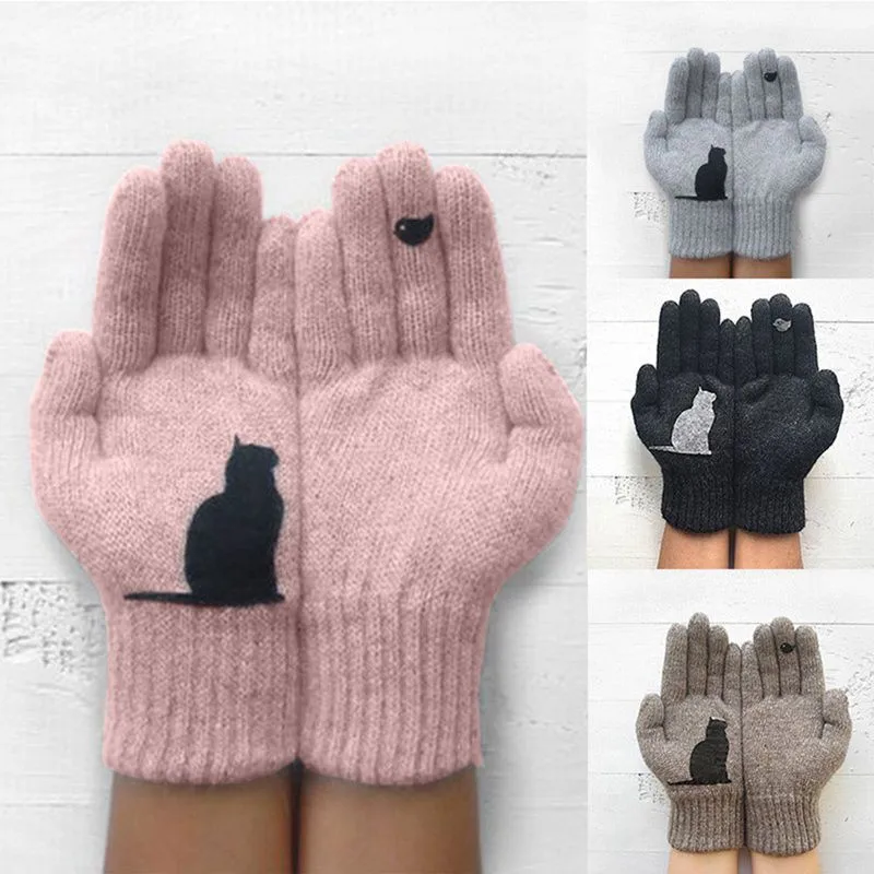 

Drop Shipping Women Gloves Cartoon Cat Bird Autumn Winter Warm Gloves Cashmere Thick Cute Fashion New Outdoor Cycling Gloves