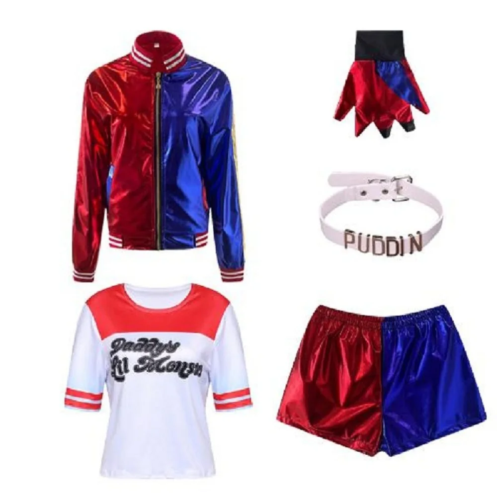 

Halloween Kids Adult Suicide Cosplay Costume Quinn Squad Harley Monster T-shirt Jacket Jacket Pants Accessories Full Set