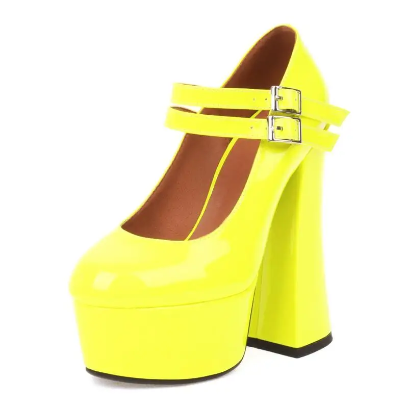 Women's Sexy Party Shoes New Patent Leather Thick High Heel Platform Pumps Black Red Yellow Green Pink Wedding Big Size 42 |