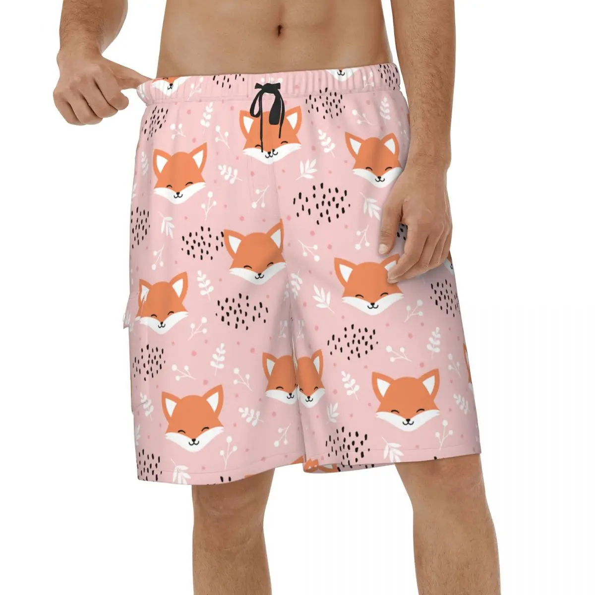 

Casual Fox Flower Floral Men 3D Printed Beach Shorts Sports Board Shorts Surf Swimsuits Breathable Board Shorts