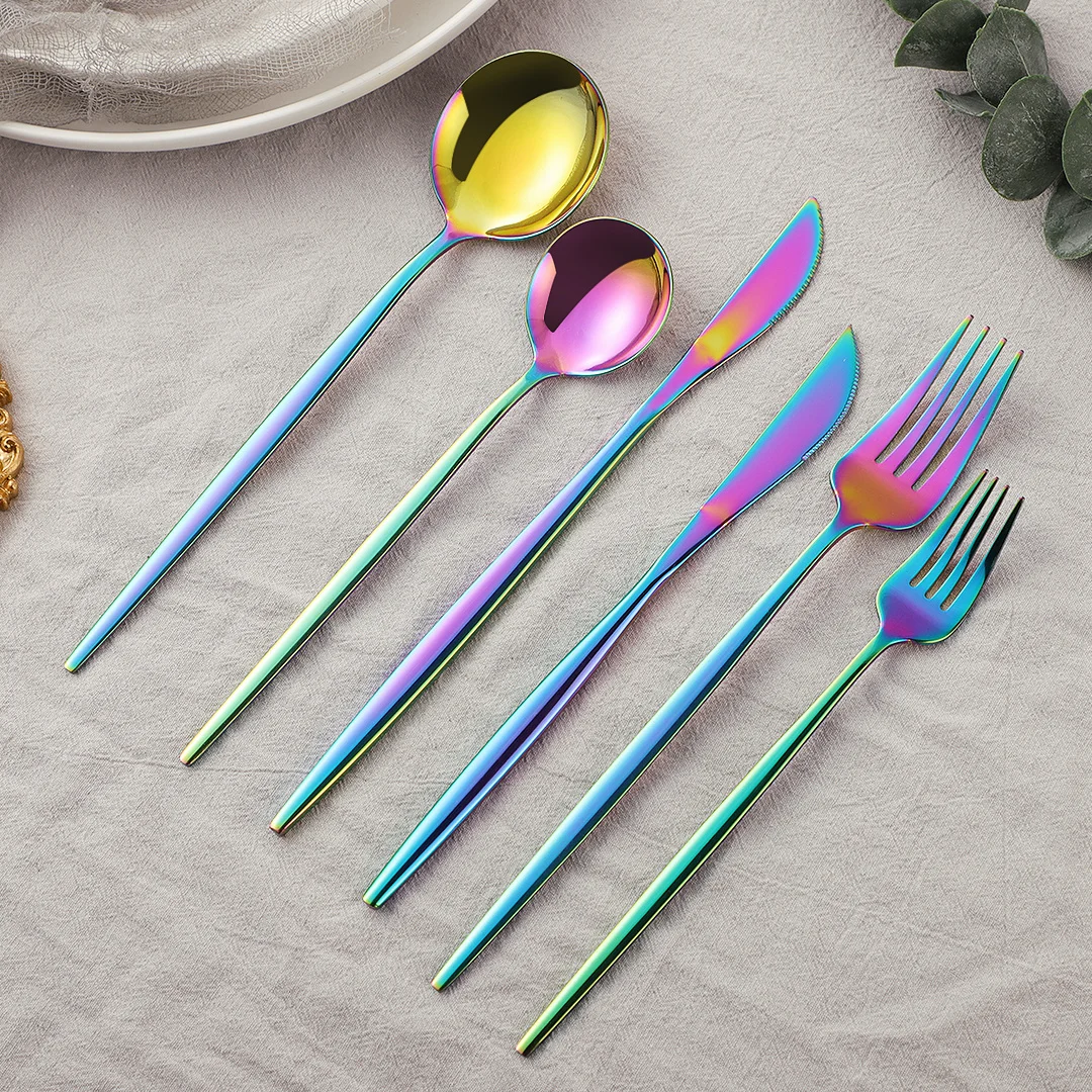 

Cutlery Set Rainbow Stainless Steel Cutlery Set 6 Piece for Kitchen Spoon Fork Knife Tableware Sets Complete Dinnerware Set