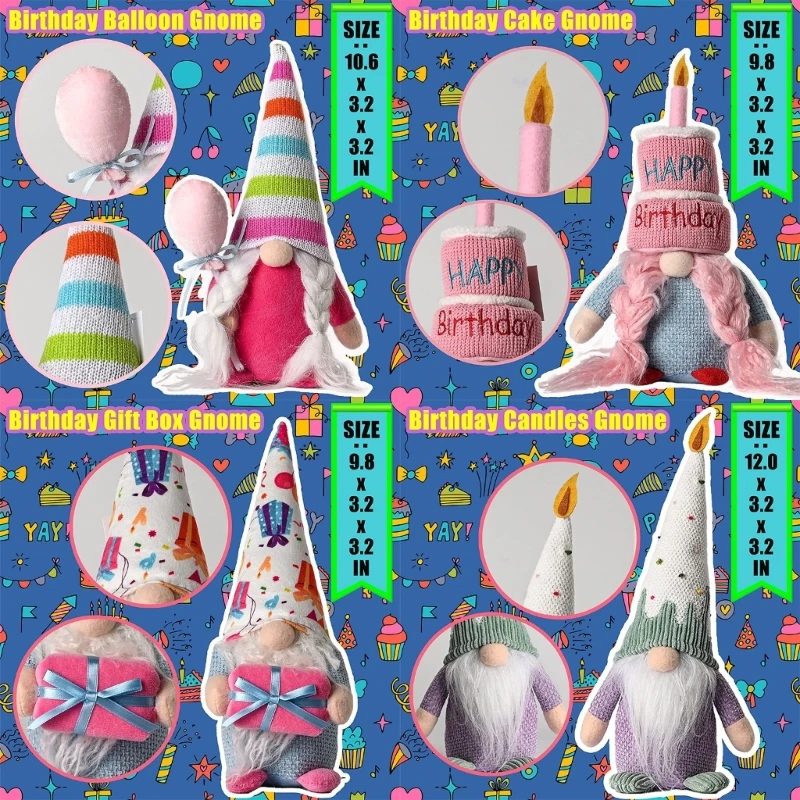 

4pcs Birthday Gnomes Plush Faceless Swedish Tomtes Dwarfs Ornaments for Kid