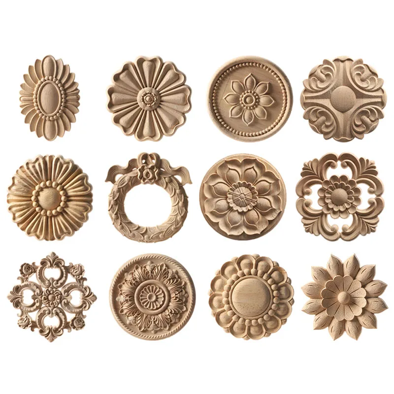 Wood Carved Onlay Appliques for Furniture Cabinet Unpainted Frame Wooden Mouldings Decal Home Decoration