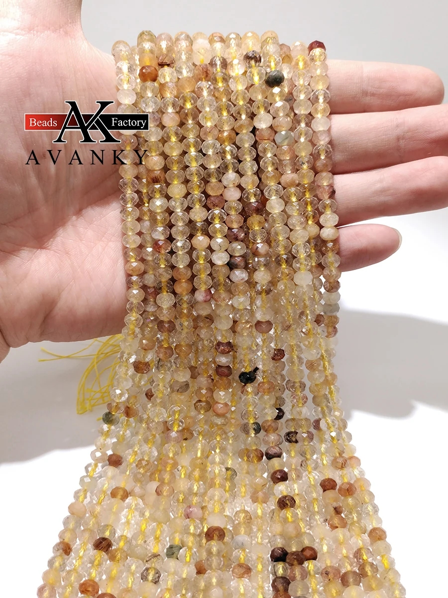 

Natural Faceted Blonde Crystal Quartz Beads Small Section Loose Spacer for Jewelry Making DIY Necklace Bracelet 15'' 4x6mm