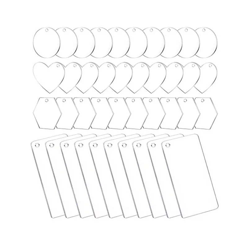 

50/100 PCS Acrylic Clear Disc DIY Keychain Set Combination Round Hexagon Heart Square Pentagram Shape 2/2.5/3mm Thickness