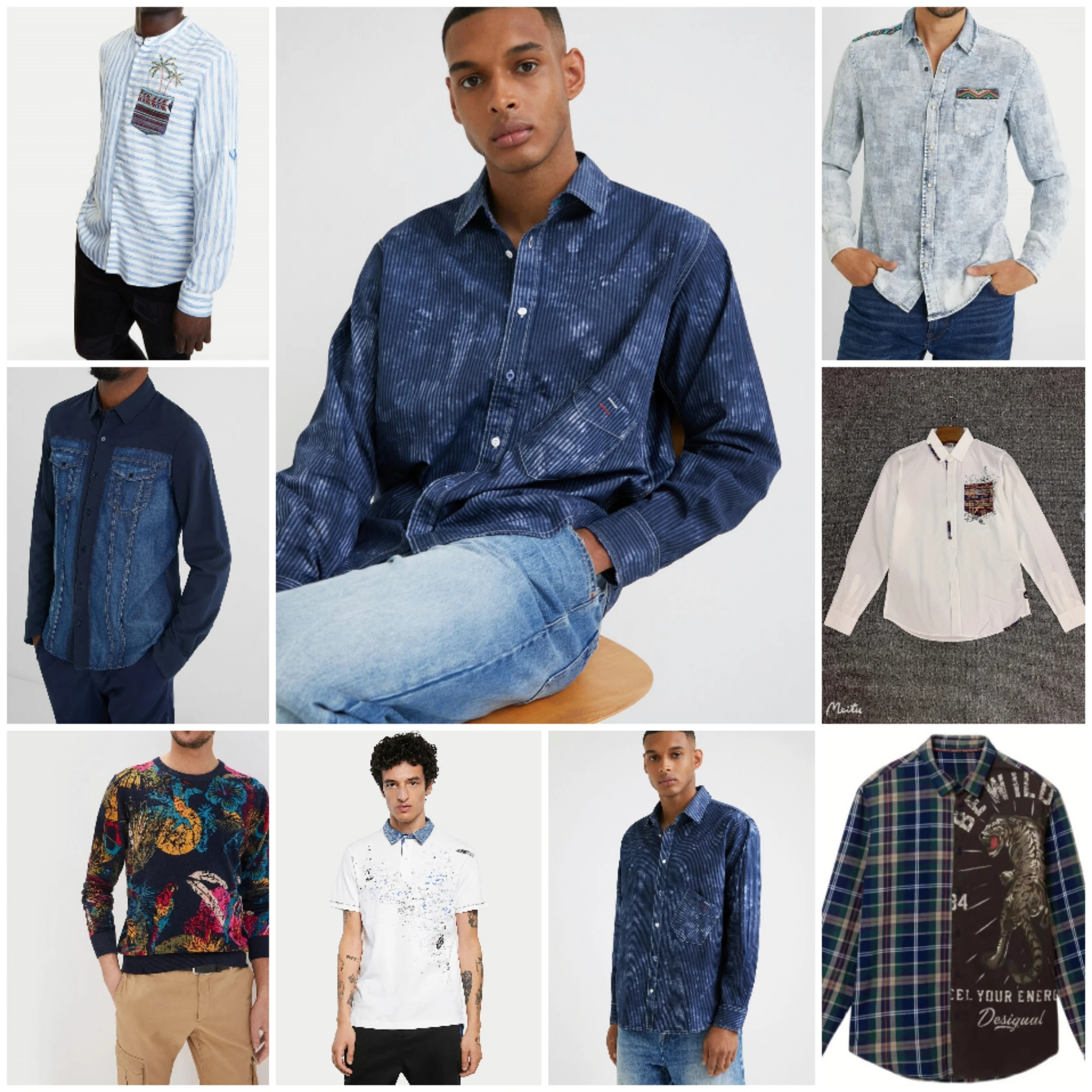 

2022 Spain Desigual Men's fashion casual shirt striped long sleeve lapel cardigan spring and Autumn hot sale graffiti letters12