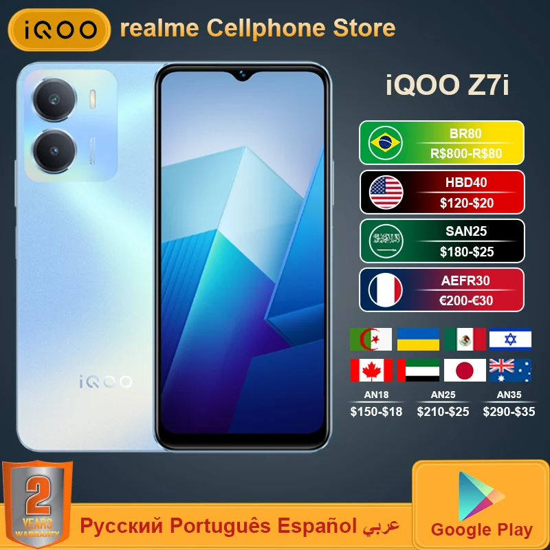 

vivo iQOO Z7i 5G Mobile Phone Dimensity 6020 7nm 6.51 LCD 5000mAh Lager Battery 13M Camera 3.5mm 15W Charge Smartphone