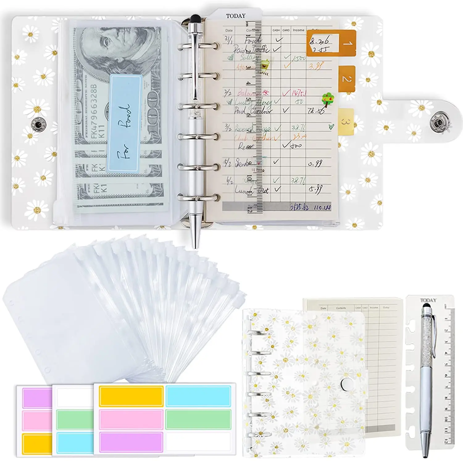 

A7 Binder A7 Plan Book With Bag Transparent With Daisy Binder Notes Bookmark Ruler Label Sticker Bookmark Ruler