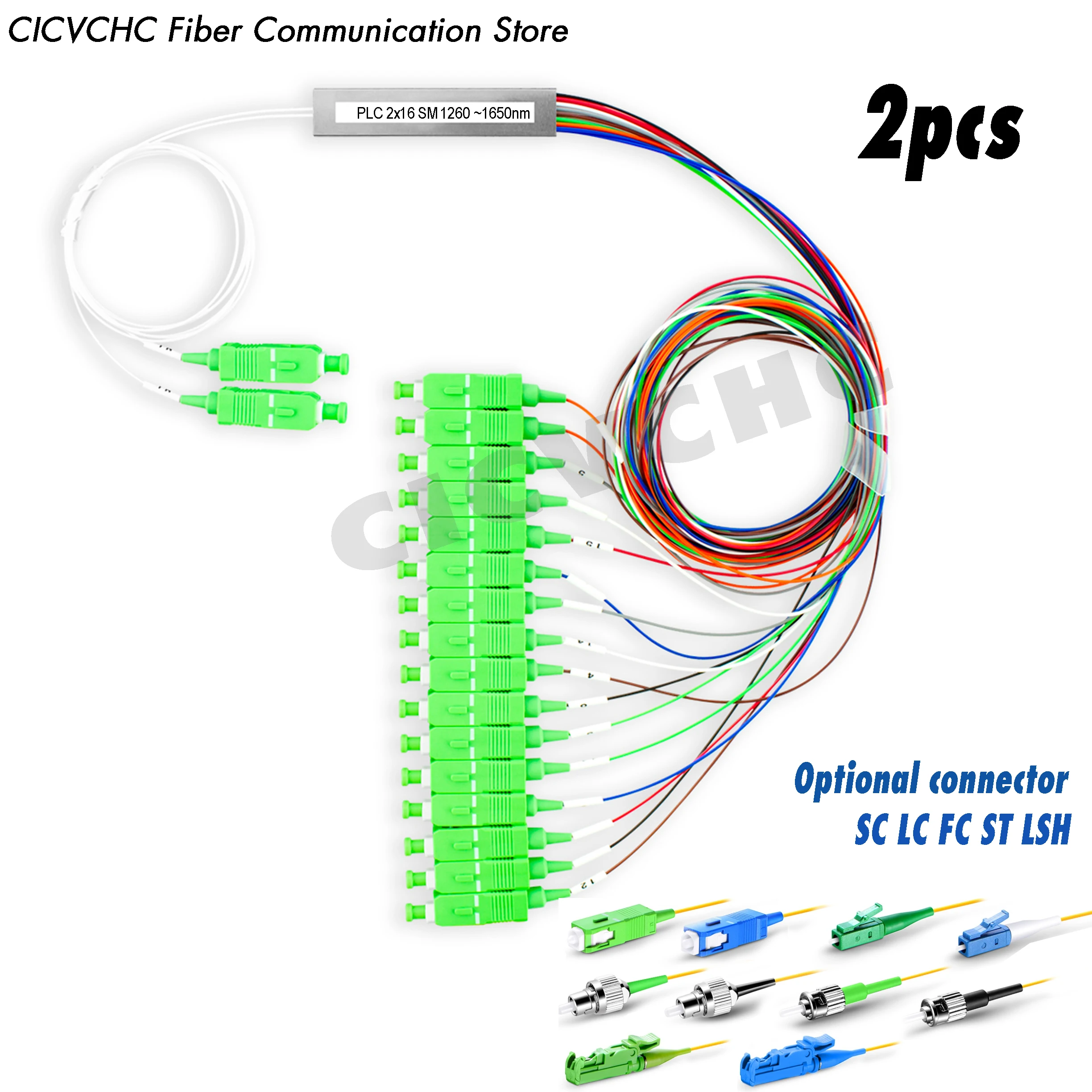 2pcs 2x16 PLC Fiber Splitter, Mini Module with SC, LC, FC，ST, LSH connector