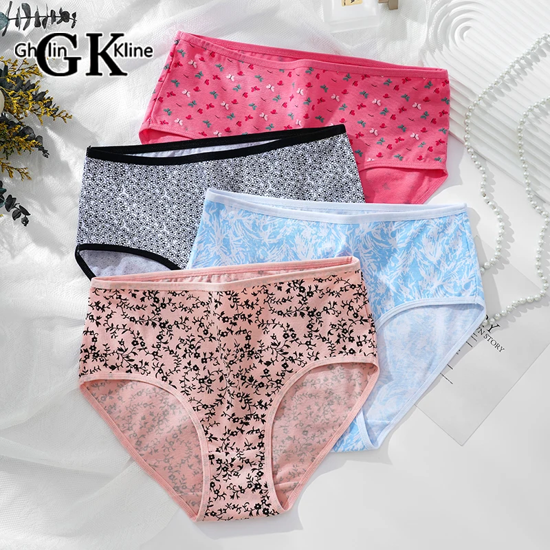 

GK Brand Cute Print Dots Spot Women Underwear Cotton Elastic Flat Belly Ladies Briefs Body Shaping Cozy Underpants