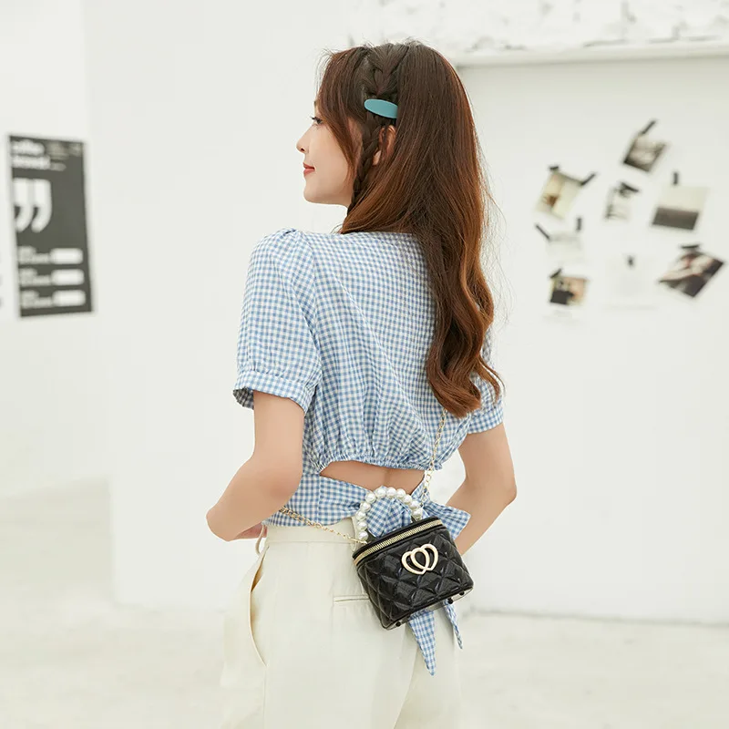 Double Love Heart Bucket Bag Pearl Tote Women Diamond Lattice PVC Cylinder Jelly Bag Zipper Chain Female Shoulder Messenger Bag