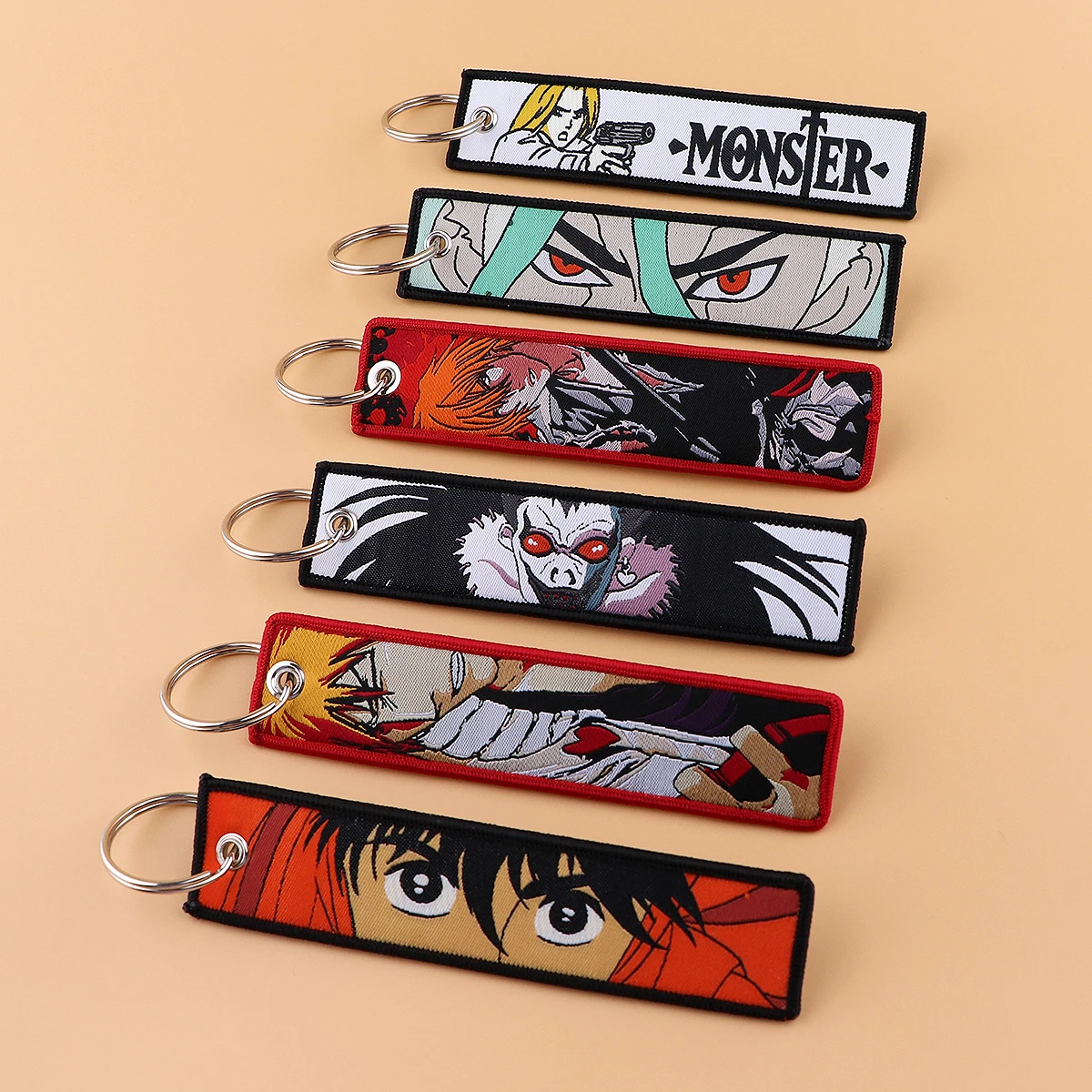 

Anime Embroidered Keys Tag Jet Tag Keychains for Motorcycles Cars Backpack Fashion Key Rings Gifts Accessories