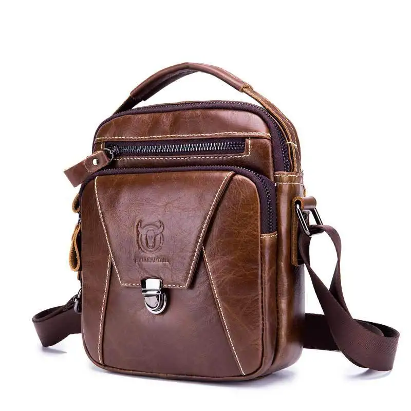 

Genuine Cow Leather Men's Bag Messenger Bags Men Flap Casual Solid Handbags Multi-pocket Small Male Shoulder Bag