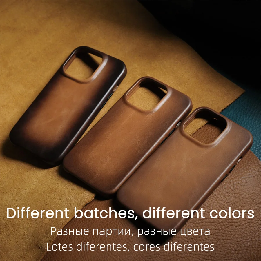 YMW Handmade Case for iPhone 13 14 Pro Max Plus Magnetic Oil Wax Genuine Leather Luxury Business Retro Pull-up Cow Phone Cover
