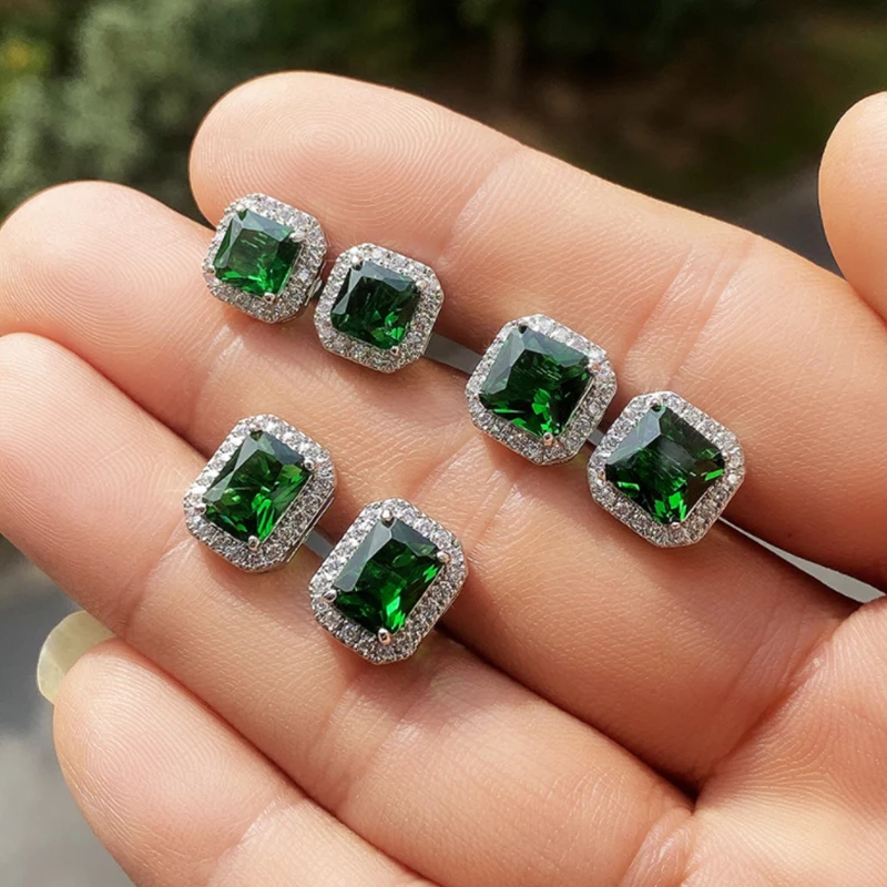 

Uilz Luxury Female Green Square AAA Cubic Zirconia Wedding Vintage Stud Earrings for Women Girls Fashion Crystal Jewelry