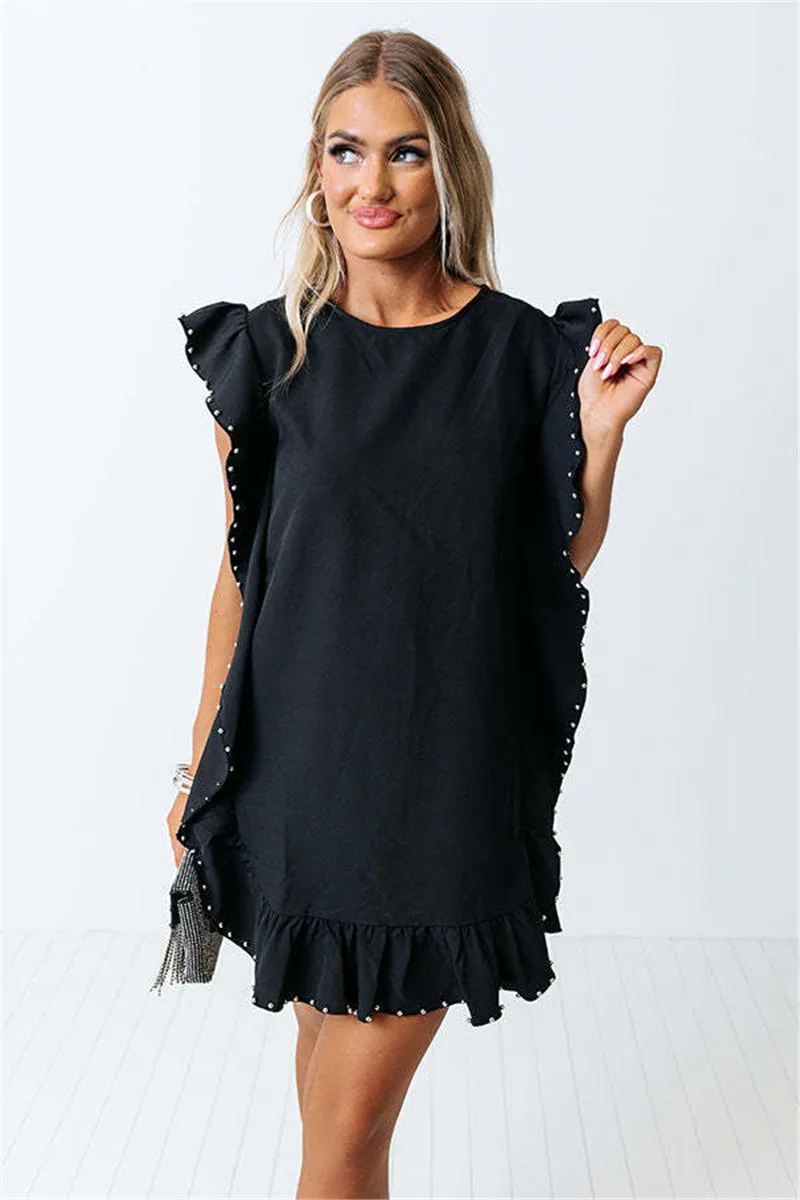 

Новинка 2023, женское летнее платье с оборками, женское свободное стильное платье с заклепками, однотонное платье, платье в европейском и американском стиле, Прямая поставка