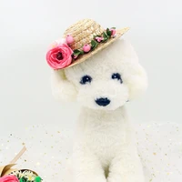 summer pet straw hat fashion hawaii style sombrero pet crossdressing cap flower sun cap puppy headwear photo props accessories
