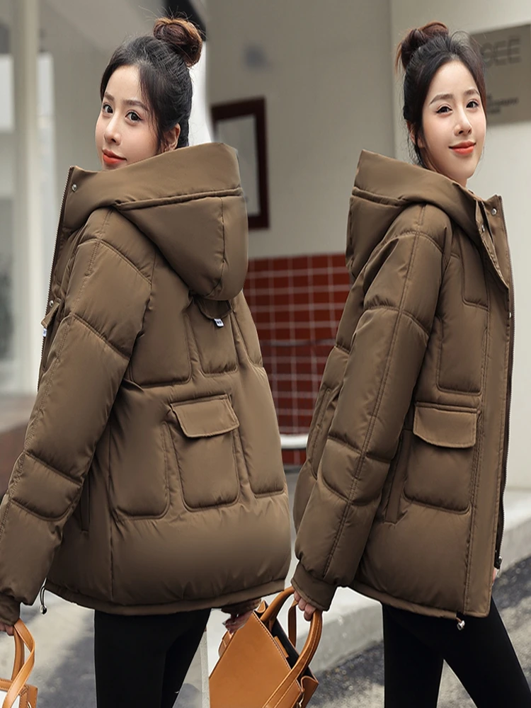 2023 Women Winter Autumn Jacket Cotton Padded Hooded Oversized Loose Female Thick Coat Short Solid Casual Women's Parkas Korean