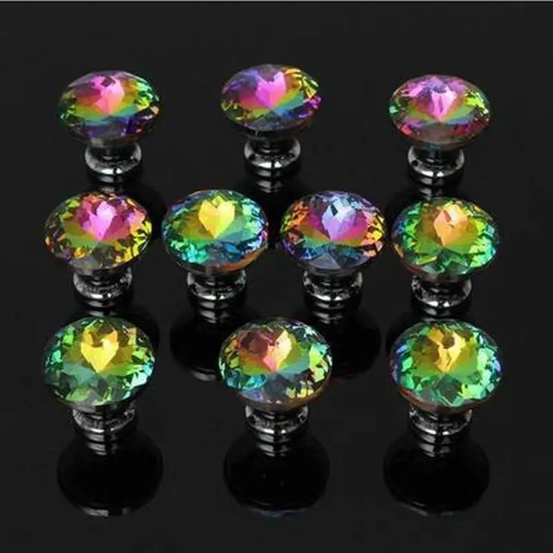 

30mm Diamond Shape Design Colorful Crystal Glass Knobs Cupboard Drawer Pull Door Kitchen Cabinet Wardrobe Handles Hard