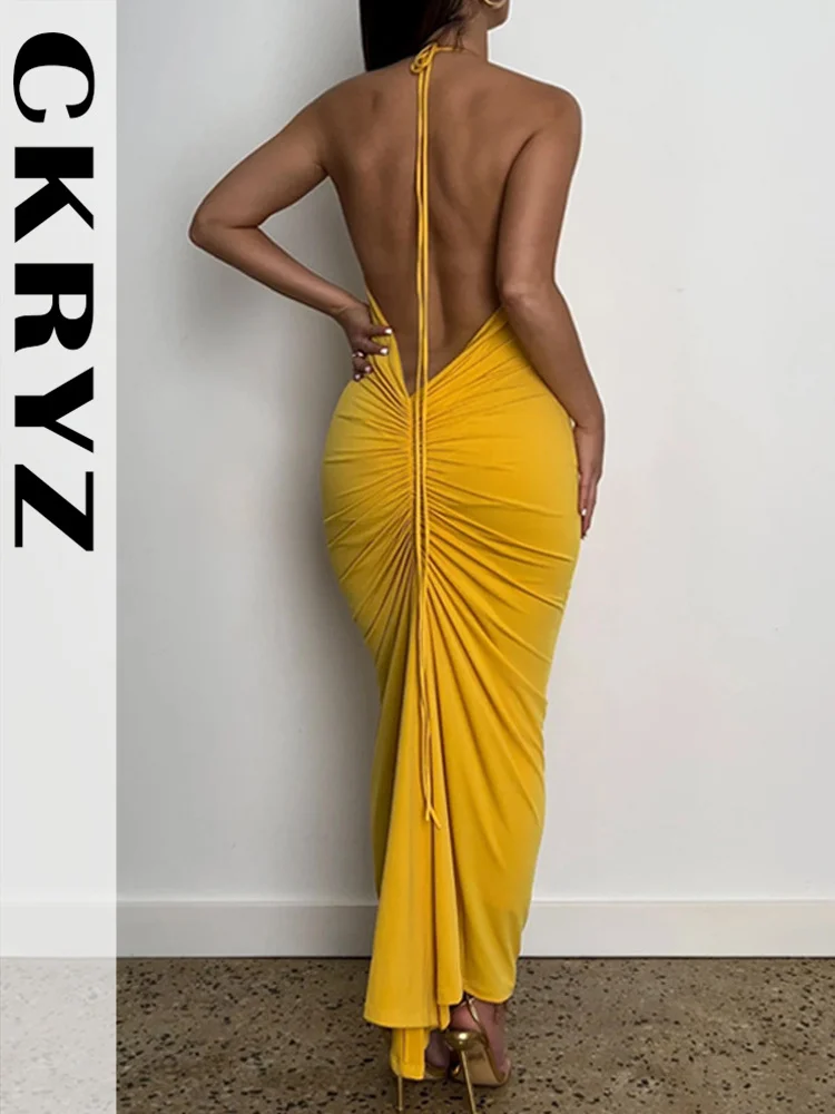 

Женское летнее платье-макси на шнуровке, без рукавов, с открытой спиной и лямкой на шее