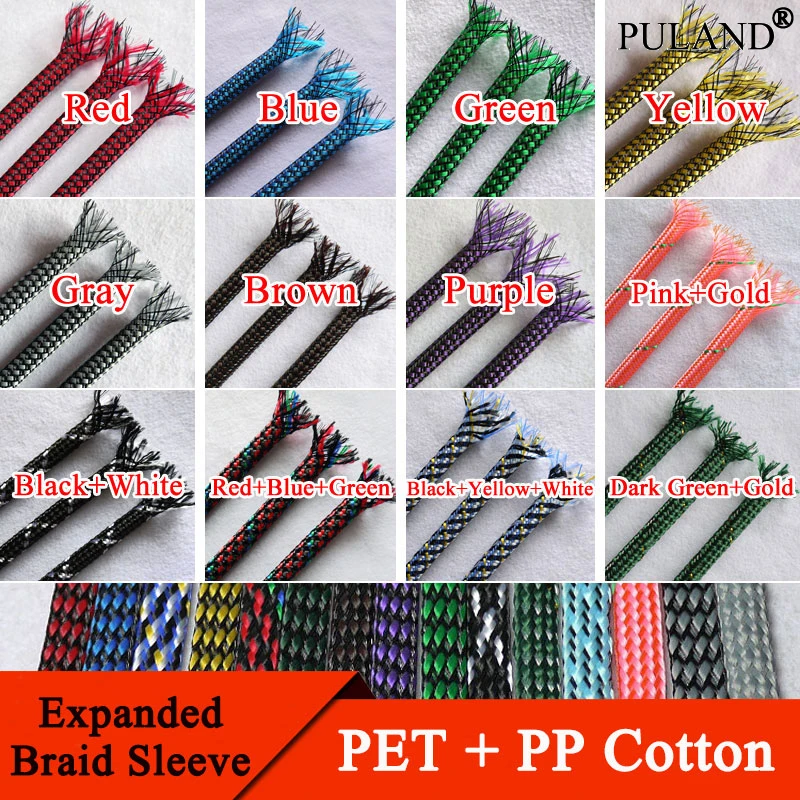 

4mm 8mm 12mm Expanded Braid Sleeve PP Cotton Mixed PET Yarn Soft Wire Wrap Insulated Cable Protect Line Harness Sheath