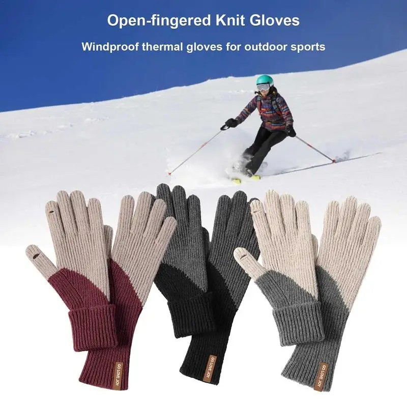 

Вязаные шерстяные перчатки, зимние варежки с закрытыми пальцами, теплые мужские и женские перчатки, утепленные велосипедные перчатки с сенсорным экраном