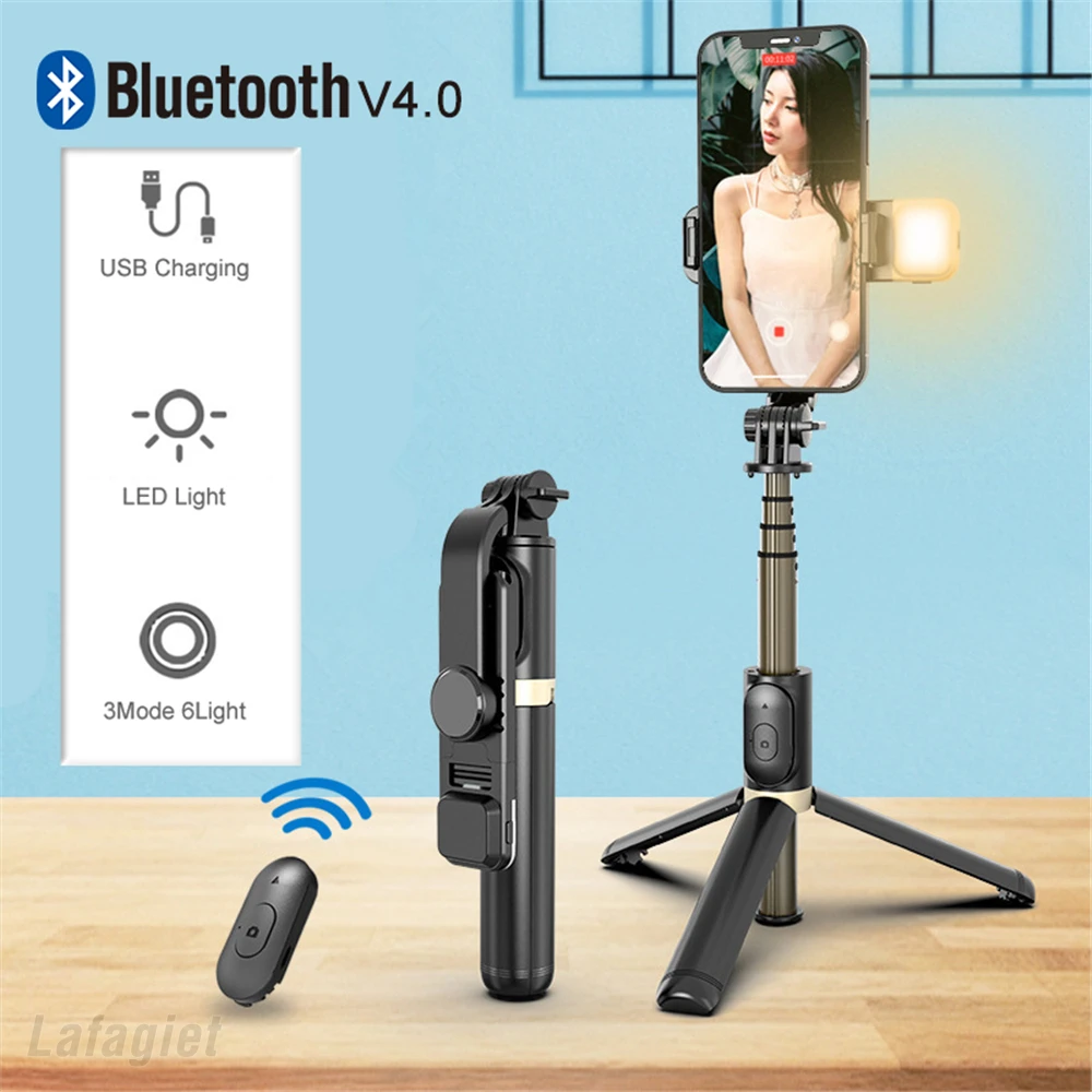 

Селфи-палка дистанционного управления 4 в 1, Bluetooth, со светодиодной подсветкой, держателем для камеры, с таймером